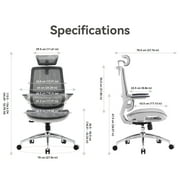 Sihoo M59AS Ergonomic Office Chair with Mesh Backrest, Flip Armrests, Headrest, White