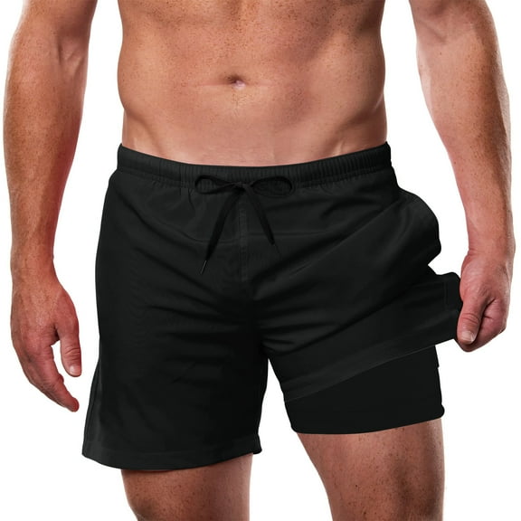 Lollipie Mens Swim Trunks with Compression Liner 5.5" Inseam Quick Dry Bathing Suit Lightweight Swimming Shorts Bathing Trunks Swimwear Board Shorts