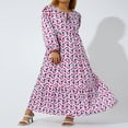 thumbnail image 3 of PENGXIANG Robe Maxi à Manches Courtes Bouffantes Col en V Été Boho Imprimé Floral Robe Smockée Évasée Violet Foncé TTG, 3 of 8