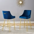 thumbnail image 2 of Counter Stool Chair, Set of 2, Blue Navy, Velvet, Modern Contemporary, Mid Century Bar Pub Cafe Bistro Hotel Lounge Dining Kitchen, 2 of 8