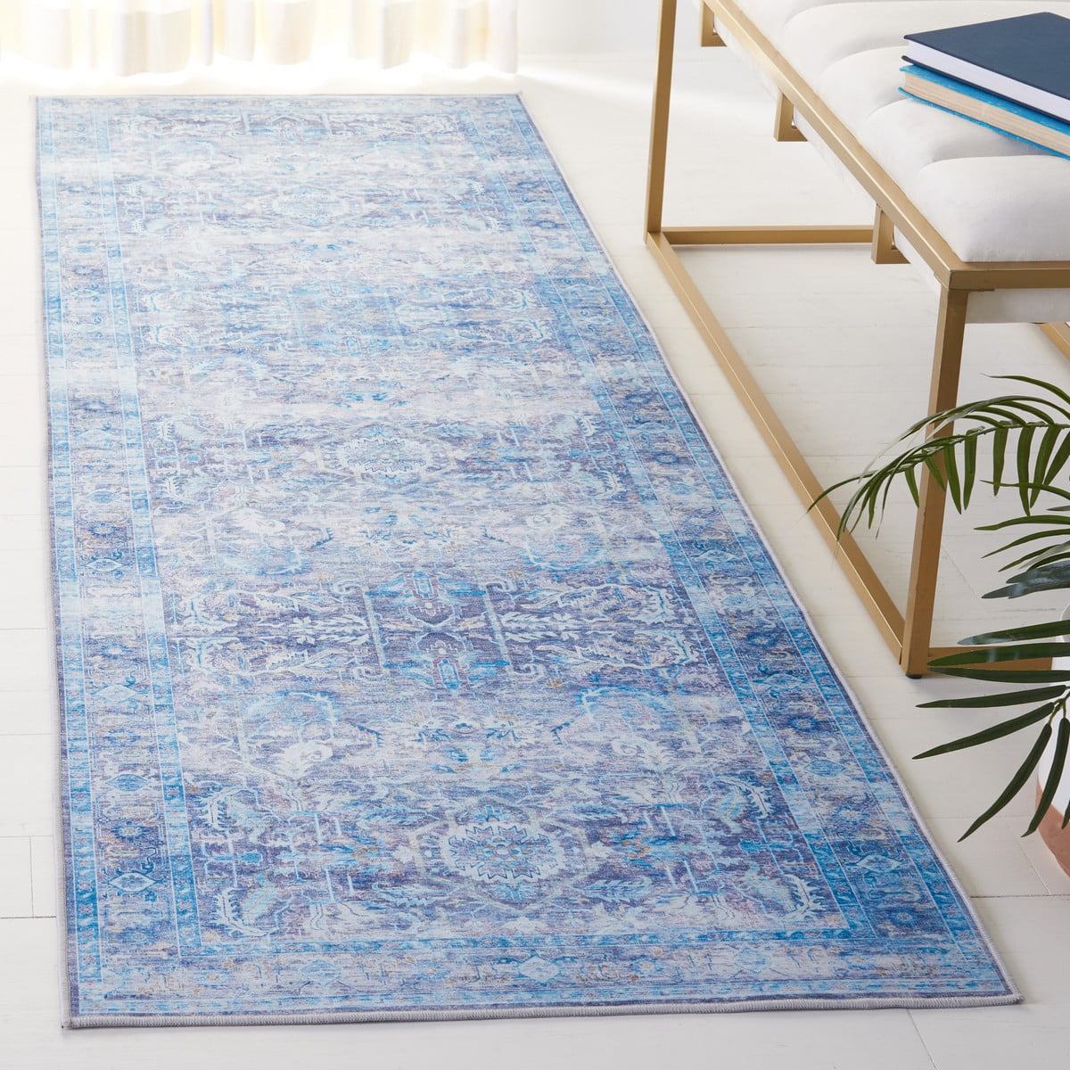 SAFAVIEH Tucson Hollie Traditional Machine Washable Runner, 2'6" x 8', Purple/Blue