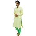thumbnail image 4 of Atasi Men's Kurta Pyjama Set Long Cotton Yellow Tunic Shirt Ethnic Wear-Large, 4 of 6