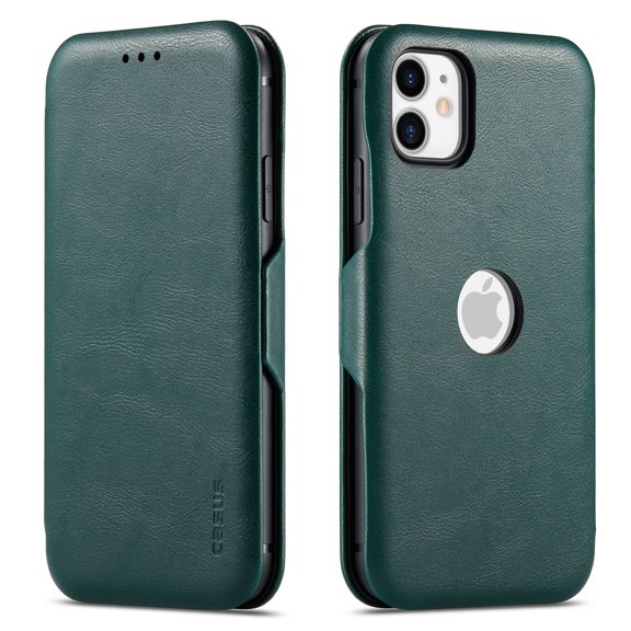 Casus Slim Flip Cover Wallet Logo View Card Holder Case for iPhone 11 Pro - Midnight Green