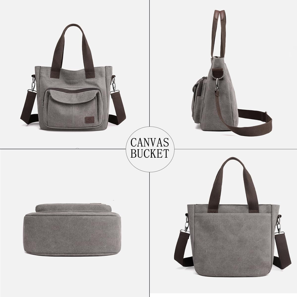 JennyShop Vintage Multi-pocket Handbags, Hot Sale Canvas Tote Purse for Women, Work Shoulder Crossbody Bag