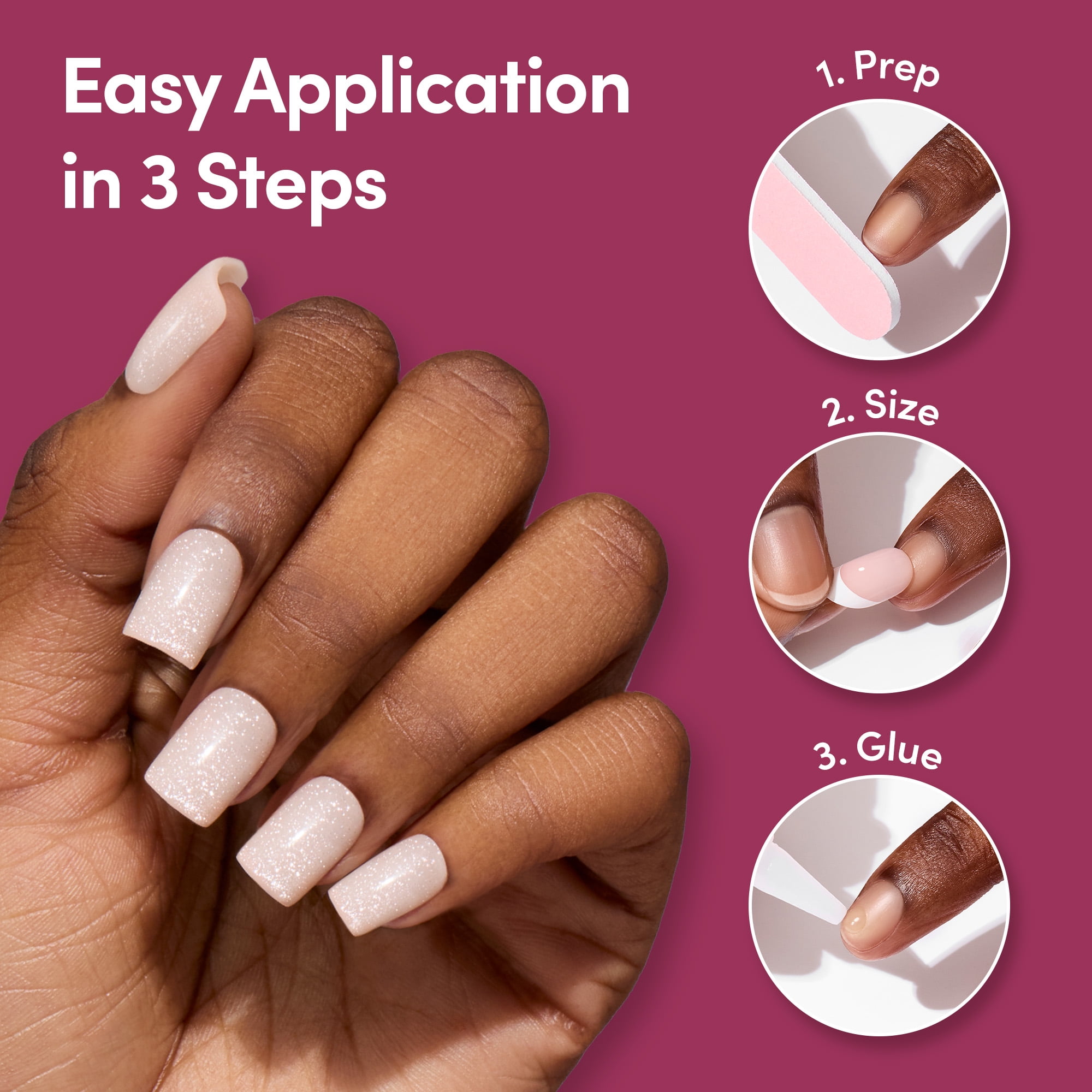 DIGI by Glamnetic Short Square Artificial Press-on Nails, Crystal, 24 Pieces