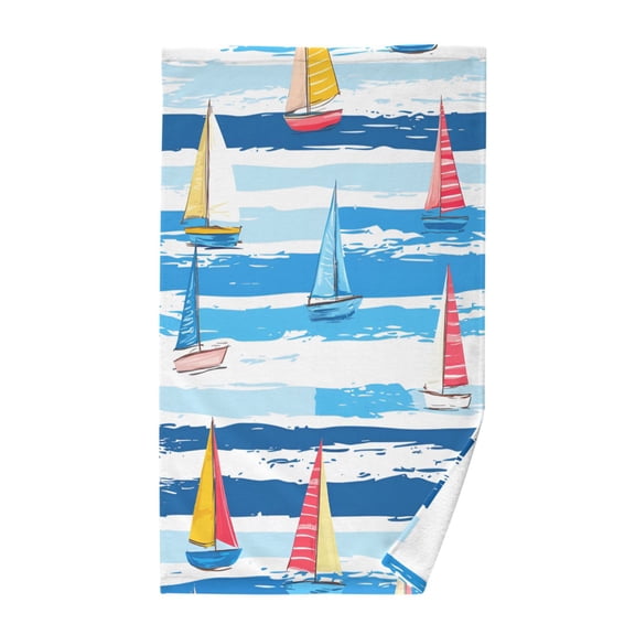 Yayeee 100% Cotton Hand Towels for Bathroom 16" x 28" Soft Absorbent Kitchen Towel, Yellow Sailboats