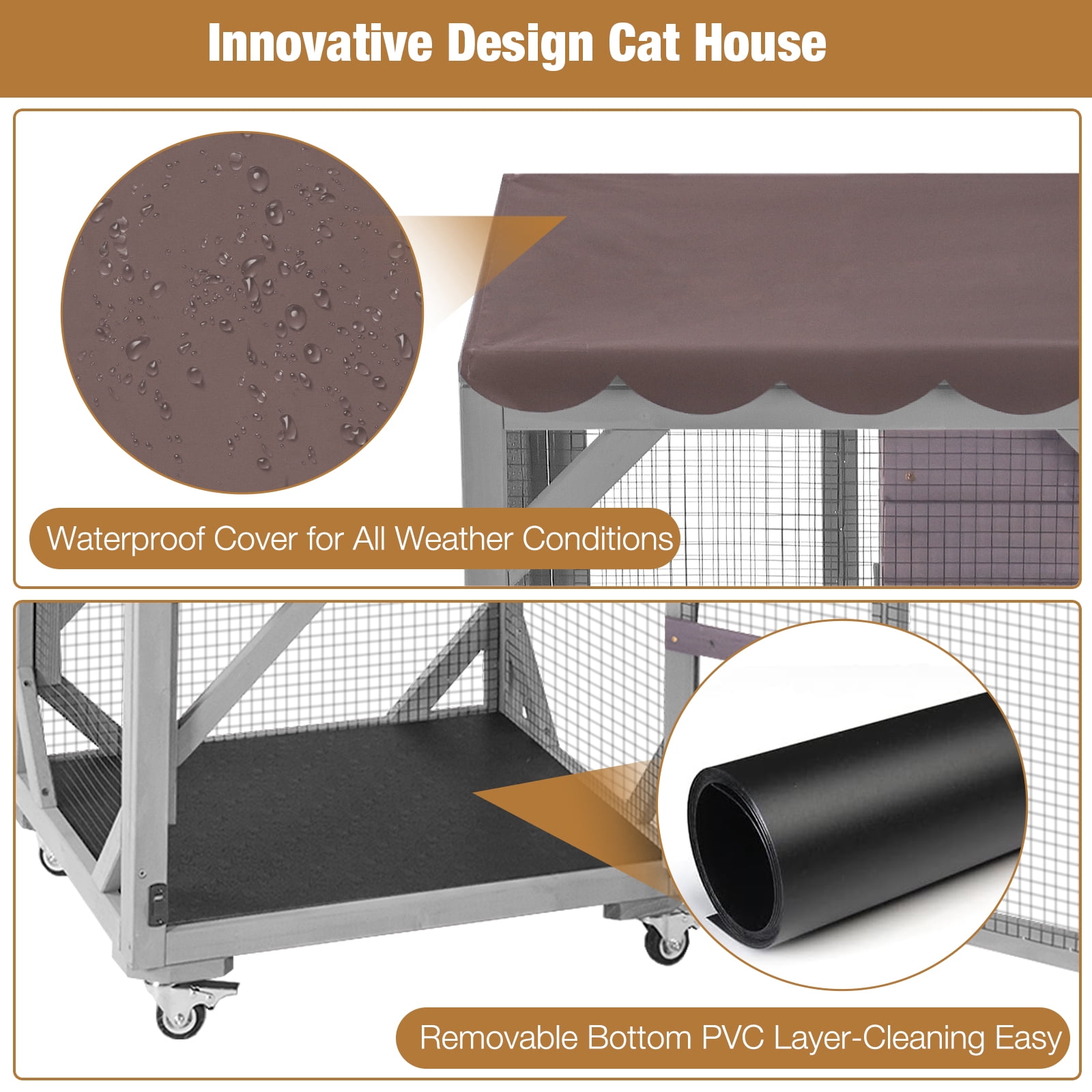 Aivituvin Catio Outdoor Cat Enclosure, 4 Tiers Outdoor Cat House with Wheels, Kitty Cages Indoor Large Window Catio -Waterproof Roof