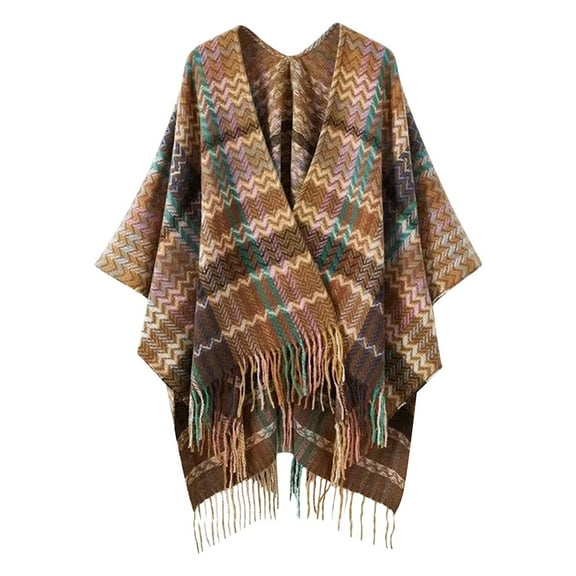 Weikingp Shawl Wraps for Women, Women's Autumn And Winter New Thickened Knitted Tassel Retro Split Scarf Shawl, Pashmina Shawls And Wraps, White Shawl, Black Shawl Beige