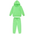 thumbnail image 2 of JanJean Kids 2 Piece Sport Sweatsuit Athletic Tracksuit Boys Girls Drawstring Hoodie Pullover with Fluorescent Green 100, 2 of 9