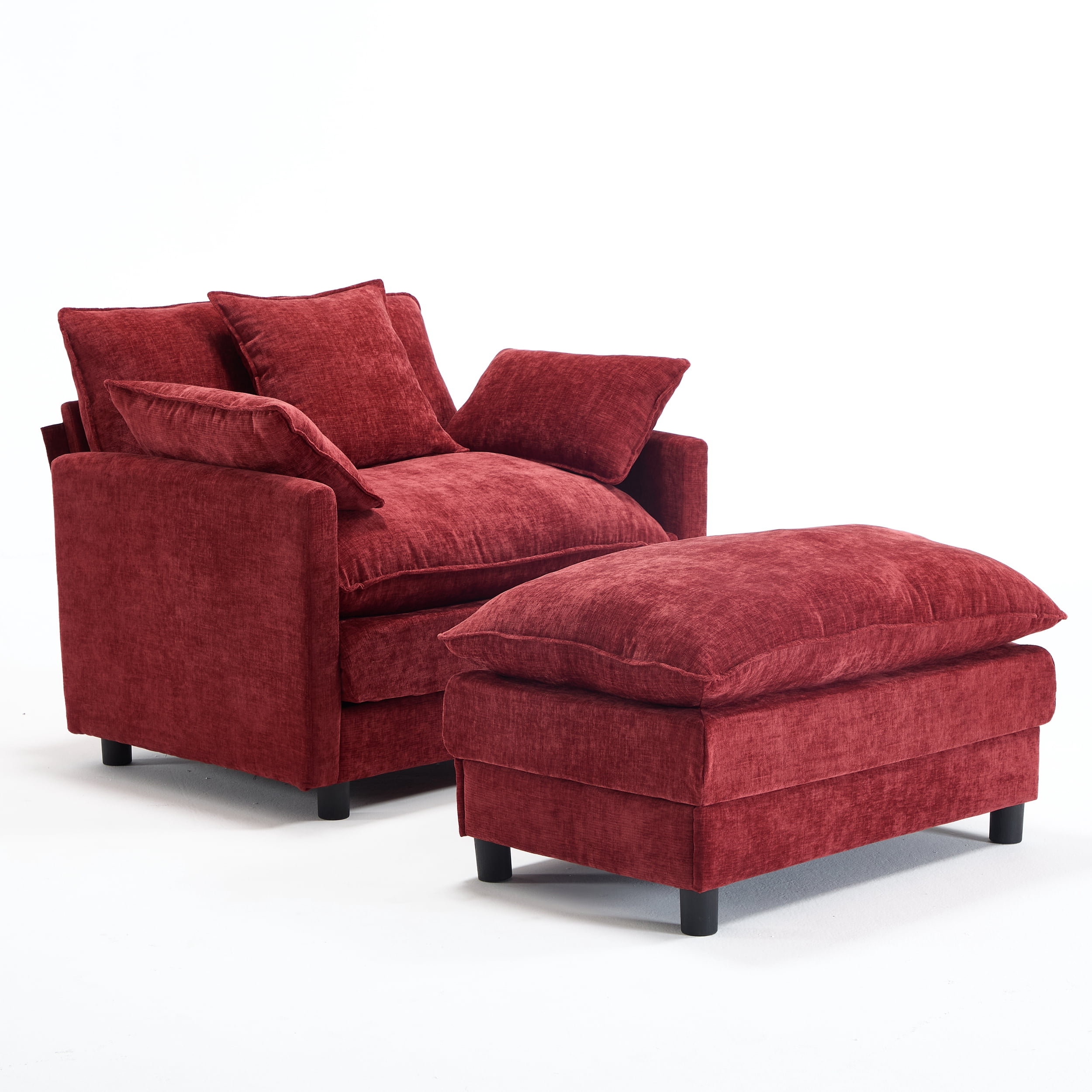 Aukfa 39.4" Oversized Accent Chair with Ottoman, Chenille Armchair Lounge Chairfor Living Room & Bedroom,Red
