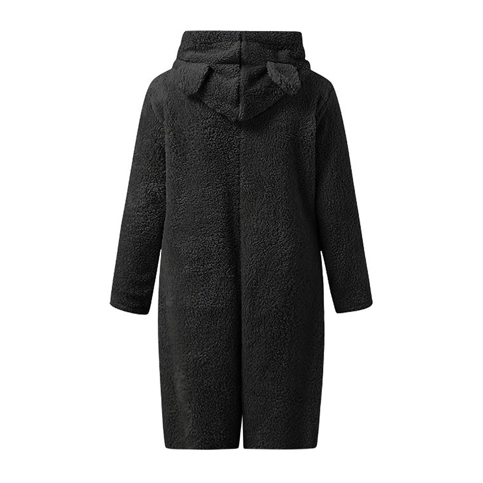 BiZtdJrK Women's Fuzzy Fleece Zip Up Jumpsuits Fashion Color Block Cat Ear Hooded Rompers Casual Plush Long Sleeve Onesies Shorts Loungewear, Black, M