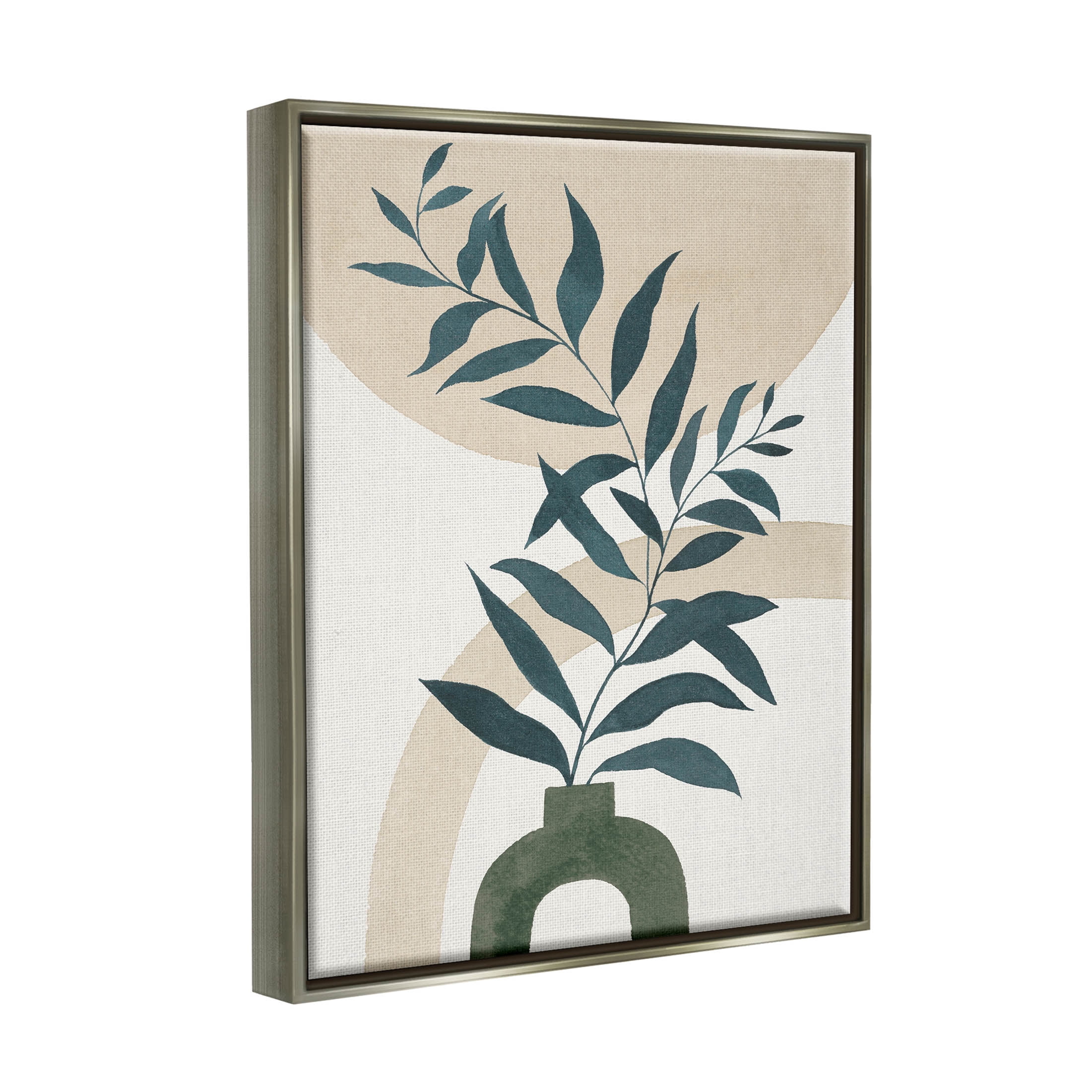 Stupell Industries Curvy Plant Leaves Modern Shapes Graphic Art Luster Gray Floating Framed Canvas Print Wall Art, Design by Grace Popp