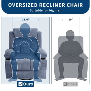 TEQIN Massage Swivel Recliner Chair,Oversized Rocker Recliner with Massage and Lumbar Heat Ergonomic Rocker Chair,Recliner Chairs w/Remote Control, Side Pocket, 2 Cup Holders, USB Charge Port