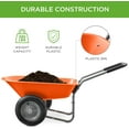 thumbnail image 3 of Dual-Wheel Home Utility Yard Wheelbarrow Garden Cart w/Built-in Stand for Lawn, Gardening, Construction - Orange, 3 of 8