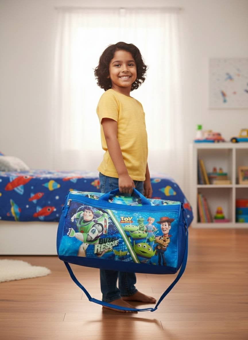 Disney Pixar Toy Story Kids Duffle Bag  Buzz Lightyear, Woody & Friends Travel Gym Bag with Adjustable Strap