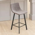 thumbnail image 3 of Emma + Oliver Set of Two 24" Faux Leather Upholstered Low Back Counter Stools with Matte Black Iron Frames with Footrests and Plastic Floor Glides in Gray, 3 of 12