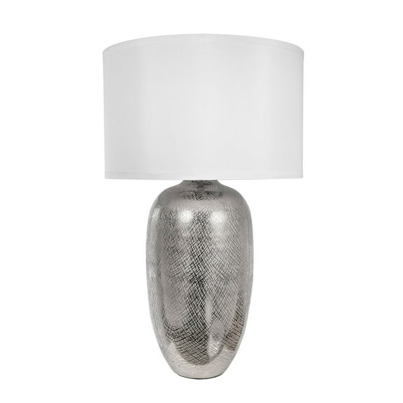 A&B Home Round Aluminum Sheet Table Lamp with Fabric Shade - 18"Dia. x 30"H - Nickel/White