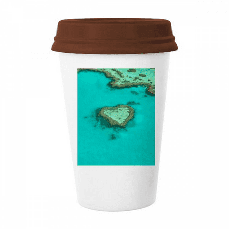 

Ocean Heart-shape Island Nature Picture Mug Coffee Drinking Glass Pottery Cerac Cup Lid