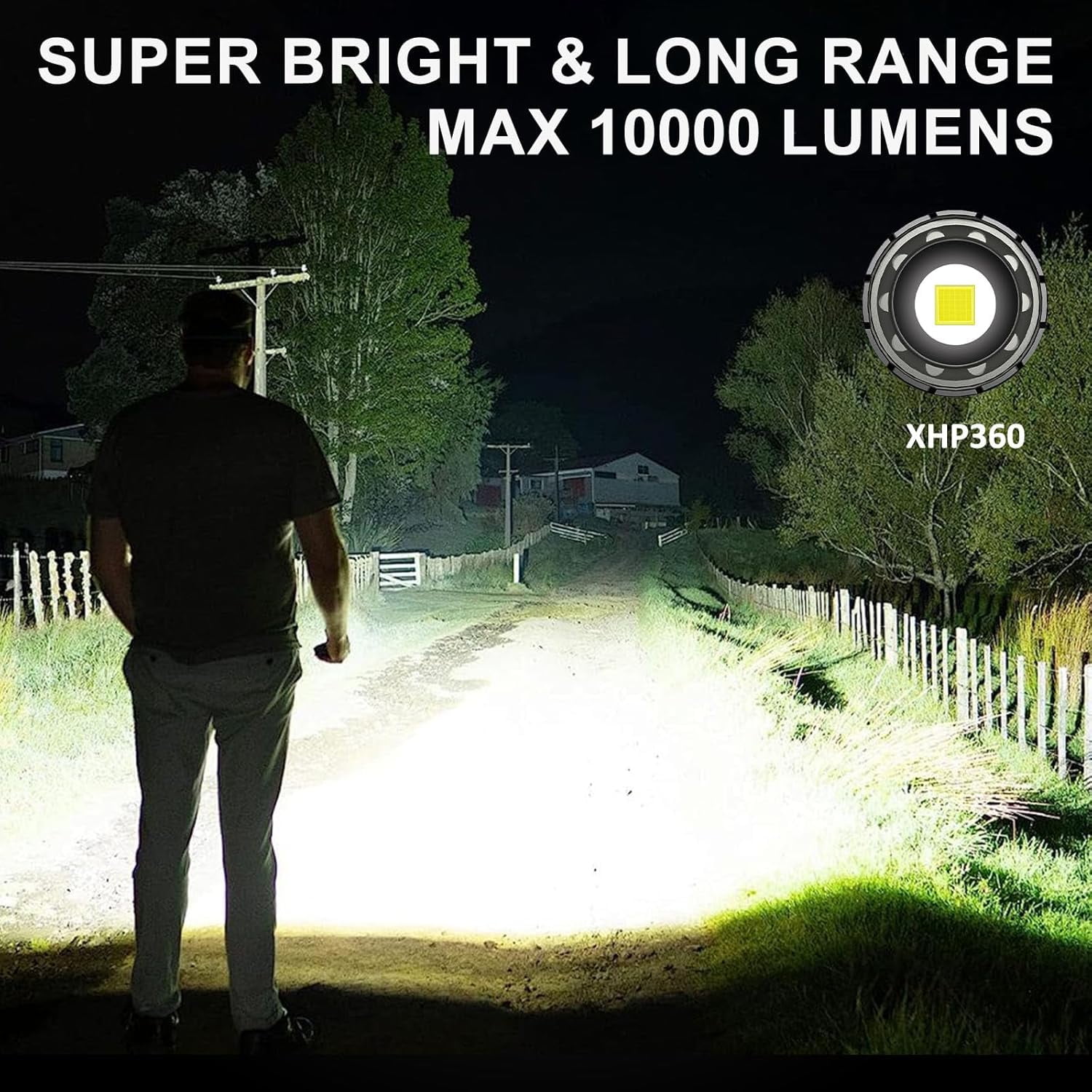 Siuyiu High Lumens 2-in-1 Camping Lantern Flashlight, 10000 Lumens, 8 Modes, Rechargeable, Waterproof