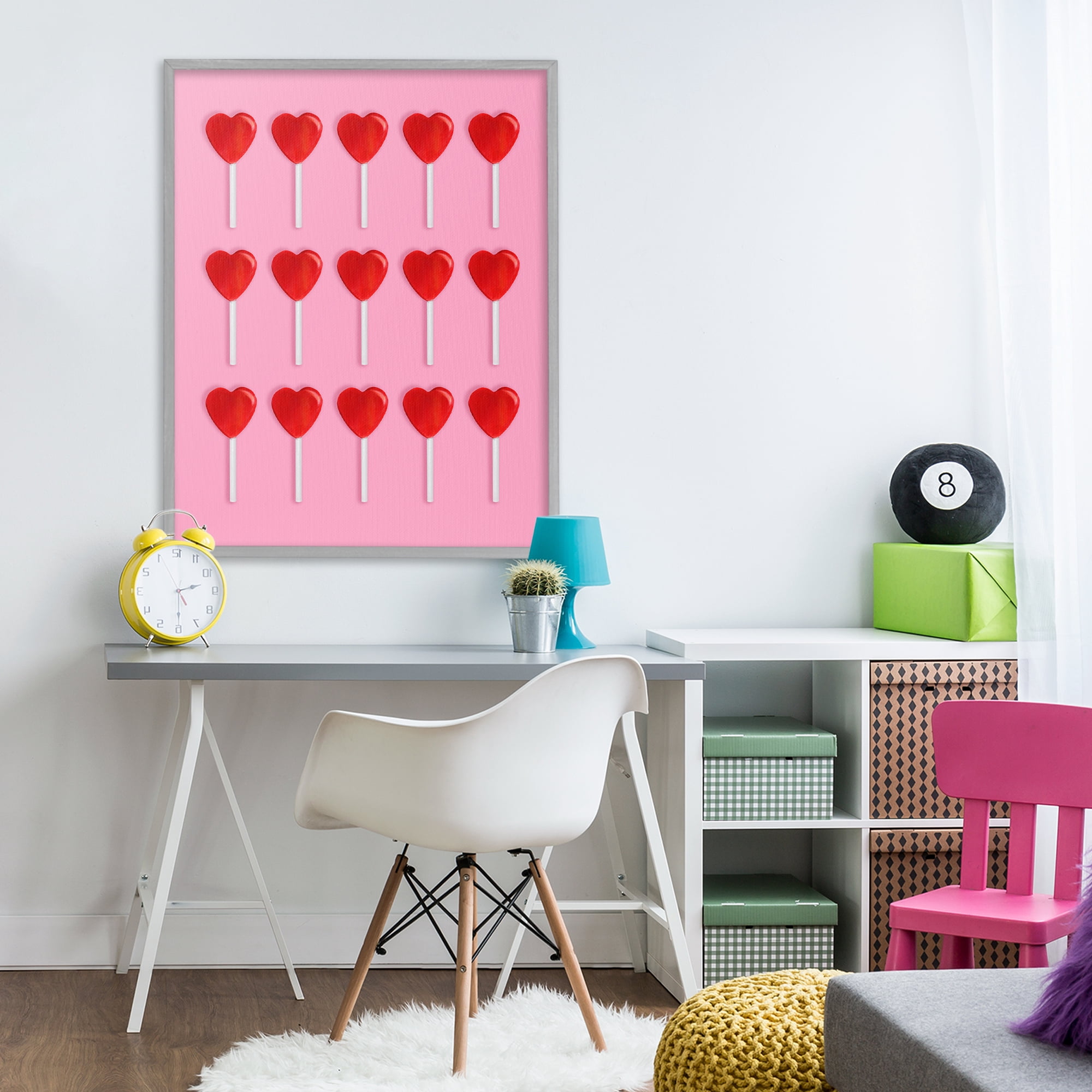 Stupell Industries Heart Lollipops Collection Gray Framed Giclee Art, design by LISH Creative
