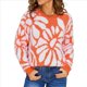 thumbnail image 2 of Suéter de Punto Afelpado para Mujer, Cuello Redondo, Larga, Estampado Floral, Suave, , Holgado, para Otoño e Invierno Naranja M, 2 of 9