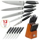 Mainstays 12 Piece Cutlery Set with Soft Grip Handles and Wood Storage ...