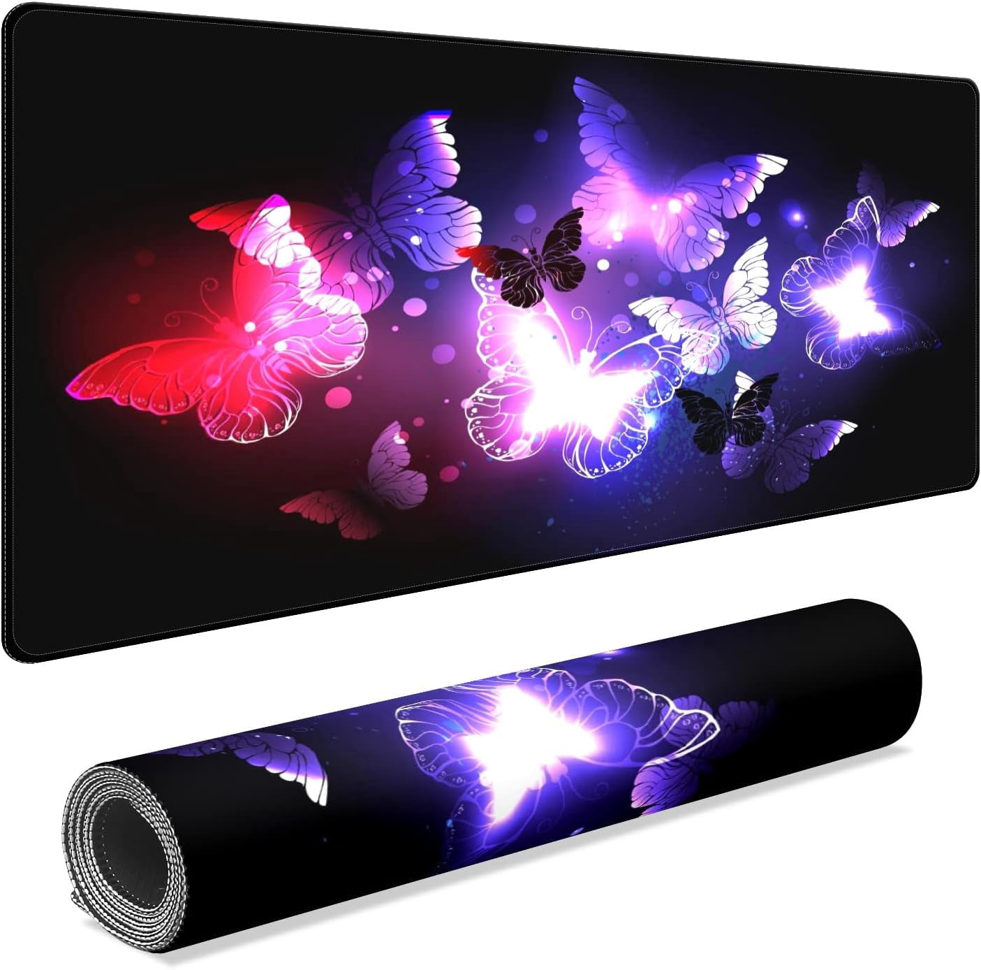 Glowing Purple Butterfly Desk Mat, Desk Accessory, Cute Workspace, Trendy Workspace, Trendy, 35.4x15.7in Large Gaming Mouse Pad, Cute Desk Topper, Pretty Desk Pad