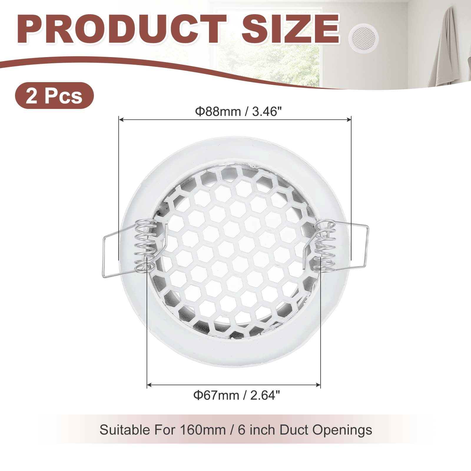 Uxcell 2 PCS Round Ceiling Vent Cover (75mm / 3" Duct Opening Size) - Aluminum Alloy Ceiling Air Grille Soffit Exhaust Vent Mesh Cover Plate for Bathroom Home Kitchen, White
