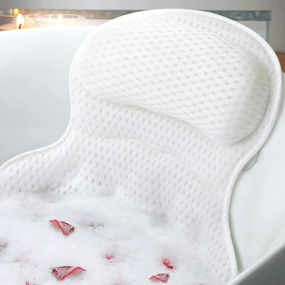 White 4D Air Mesh Bath Pillows, Neck and Back Support, Ergonomic, 6 Strong Suction Cups