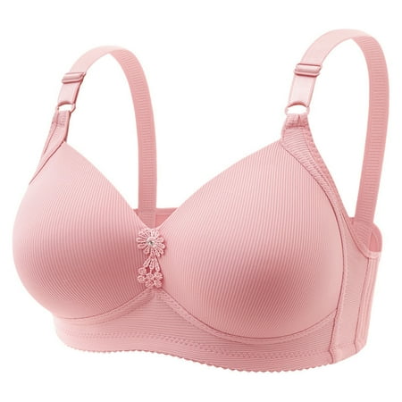 YHGFVOKJ Bras for Women Full Figure Casual Breathable Knit Ribbed Top Lightly Lined Underwear without Steel Ring Gathering Adjusting Bra Padded Bras for Women Pink 46