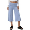 thumbnail image 2 of Women Fold Over Gauchos Capri Casual Low Rise Wide Leg Cropped Pants Summer Striped Yoga Culottes Going Out Yoga Capri Dark Blue 2XL, 2 of 7