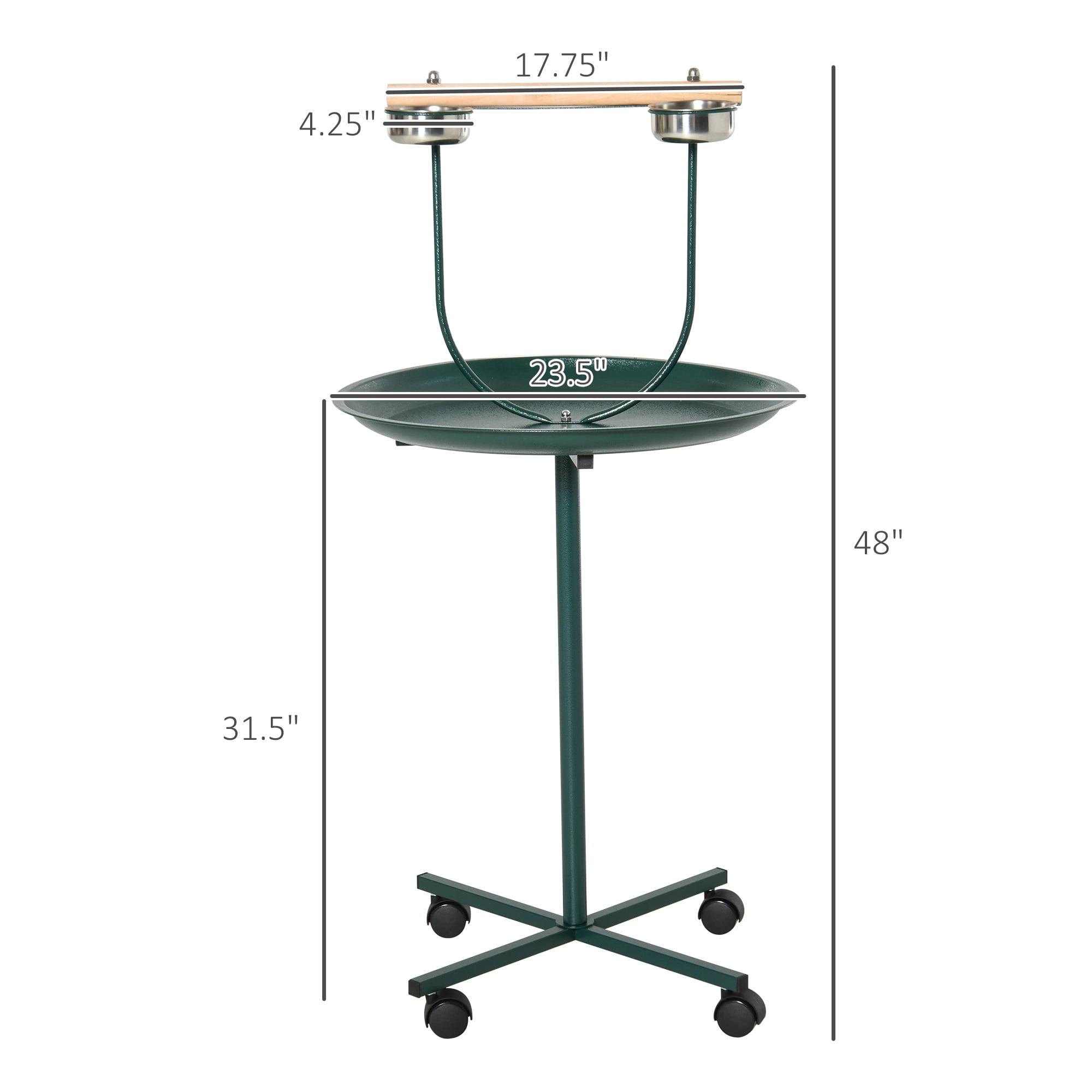 48" Rolling T-Stand Bird Training Activity Playground With Perch
