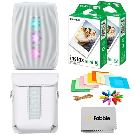 Fujifilm Instax Mini Link 3 Smartphone Printer – Clay White Bundle with a Protective Case, Twin Pack Instant Film (20 Sheets), Hanging Photo Frames, and Premium Microfiber Cleaning Cloth