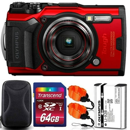 Olympus Tough TG-6 Digital Camera (Red) with 64GB Memory Card | Strap & Case