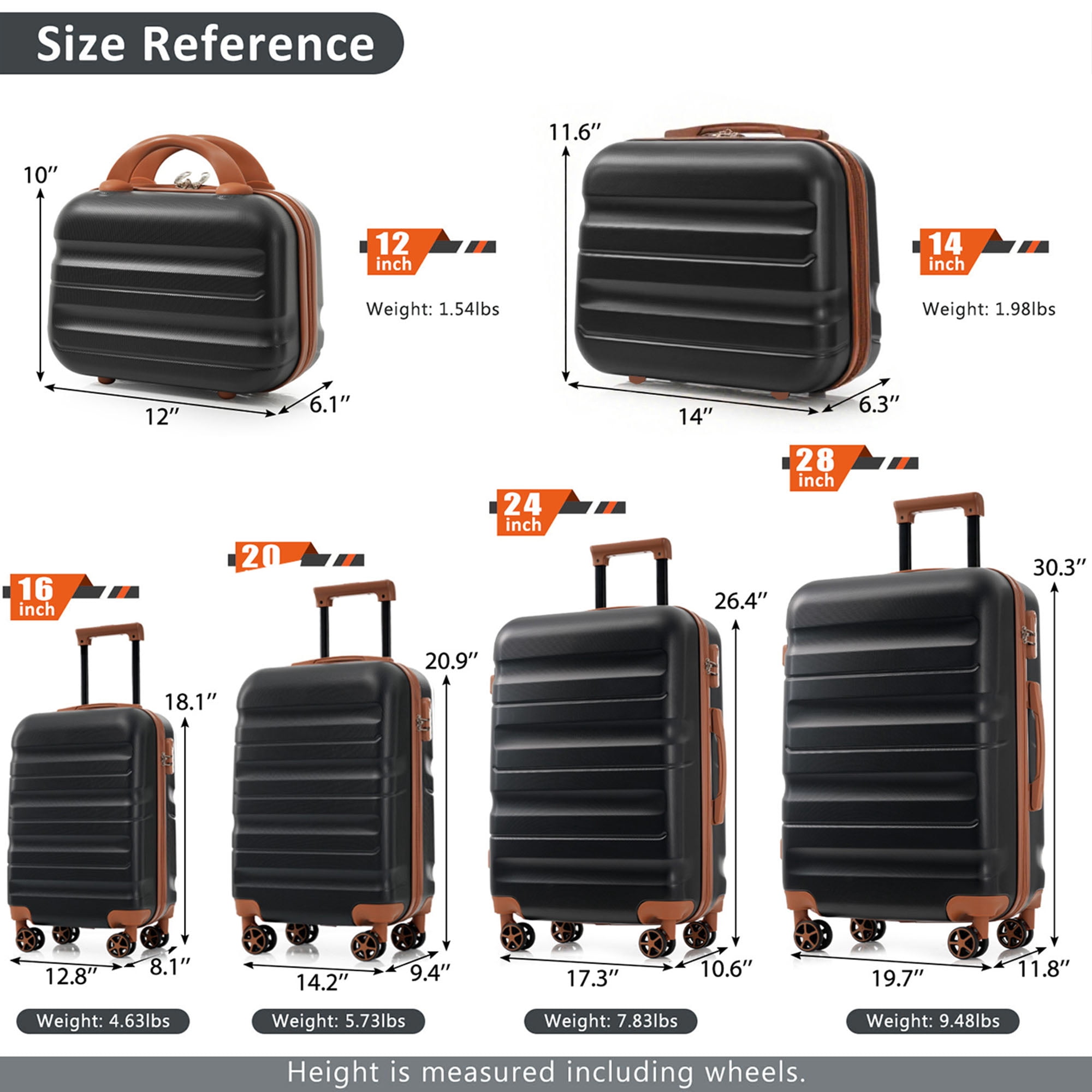 6-Piece ABS Hardshell Luggage Set - Lightweight & Durable Suitcases with Dual Spinner Wheels, Carry-On & Check-In Sizes for Travel & Business