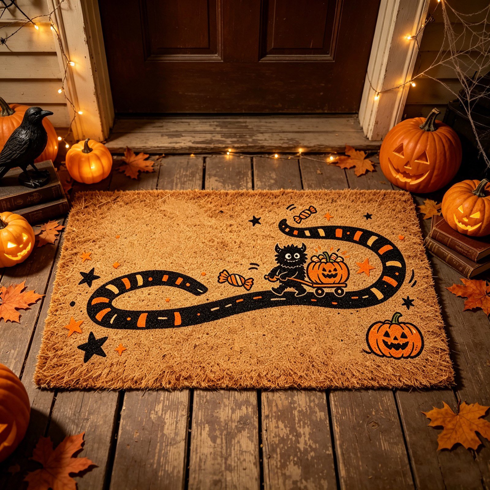 Piasvoh Halloween Coir Doormat Monster Pumpkin Candy Decorative Front Door Mat Artificial Fiber Entry Rug for Indoor Outdoor Halloween Porch Decor