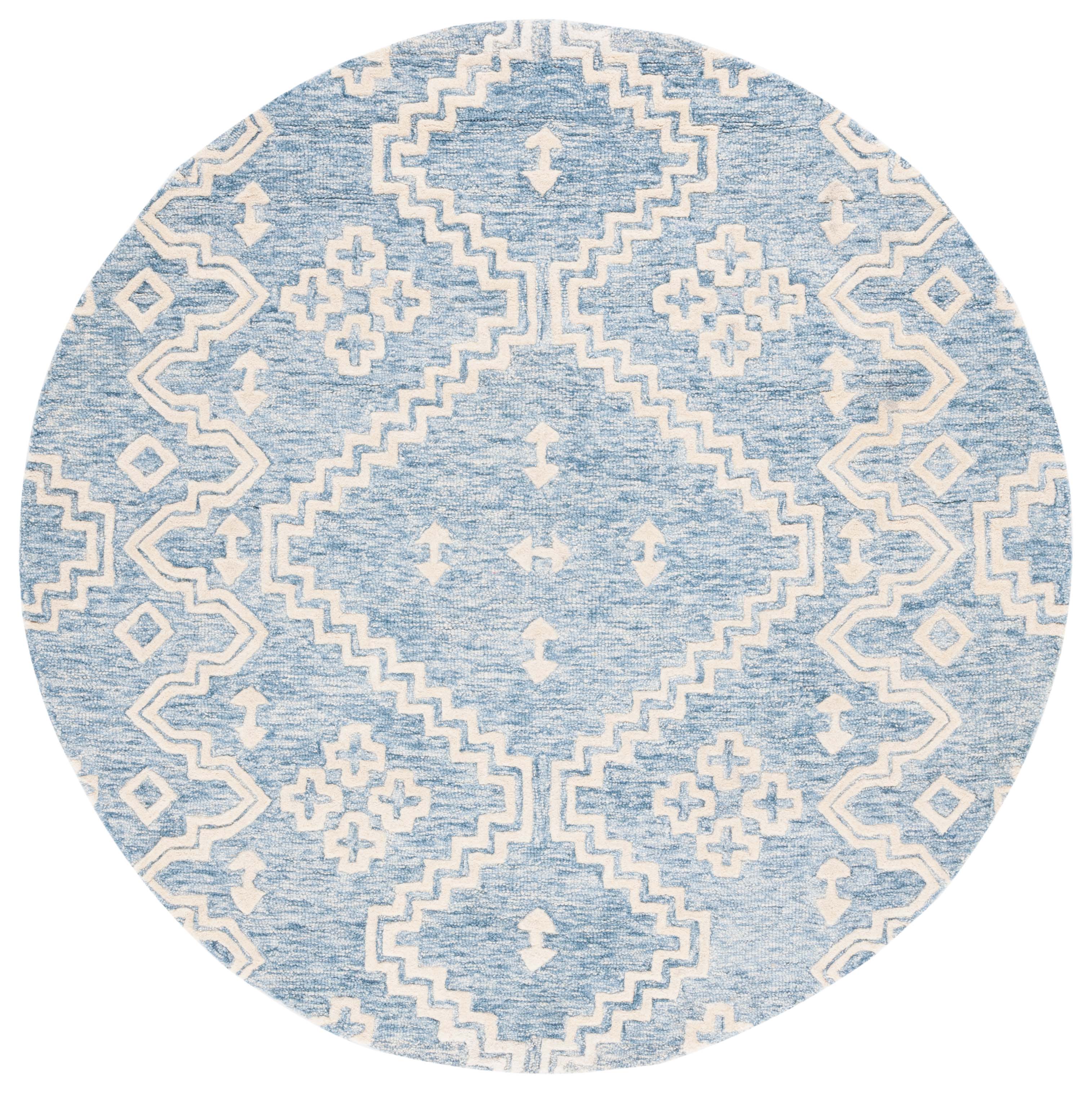 Safavieh Abstract Adolf Geometric Wool Area Rug, Blue/Ivory, 6' x 6' Round