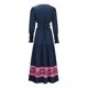 thumbnail image 4 of Vestido largo con cuello en V y temperamento de manga BBubble estampado de alto grado para mujer Pompotops  hdfakjf7079, 4 of 7