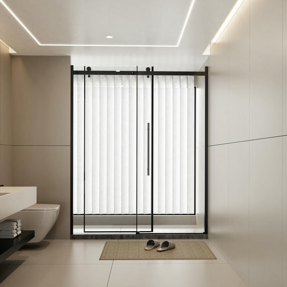 Kadyn Shower Glass Door, Shower Doors,60" x 72" Frameless Shower Door Single Sliding with Zinc Roller Rail System, Stainless Steel Handle, Black