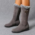 thumbnail image 4 of Boots for Women Christmas Low Heel Faux Cuff Warm Booties Fleece Line Slip On 2025 Trendy Round Toe Cold Weather Snow Boots, 4 of 7