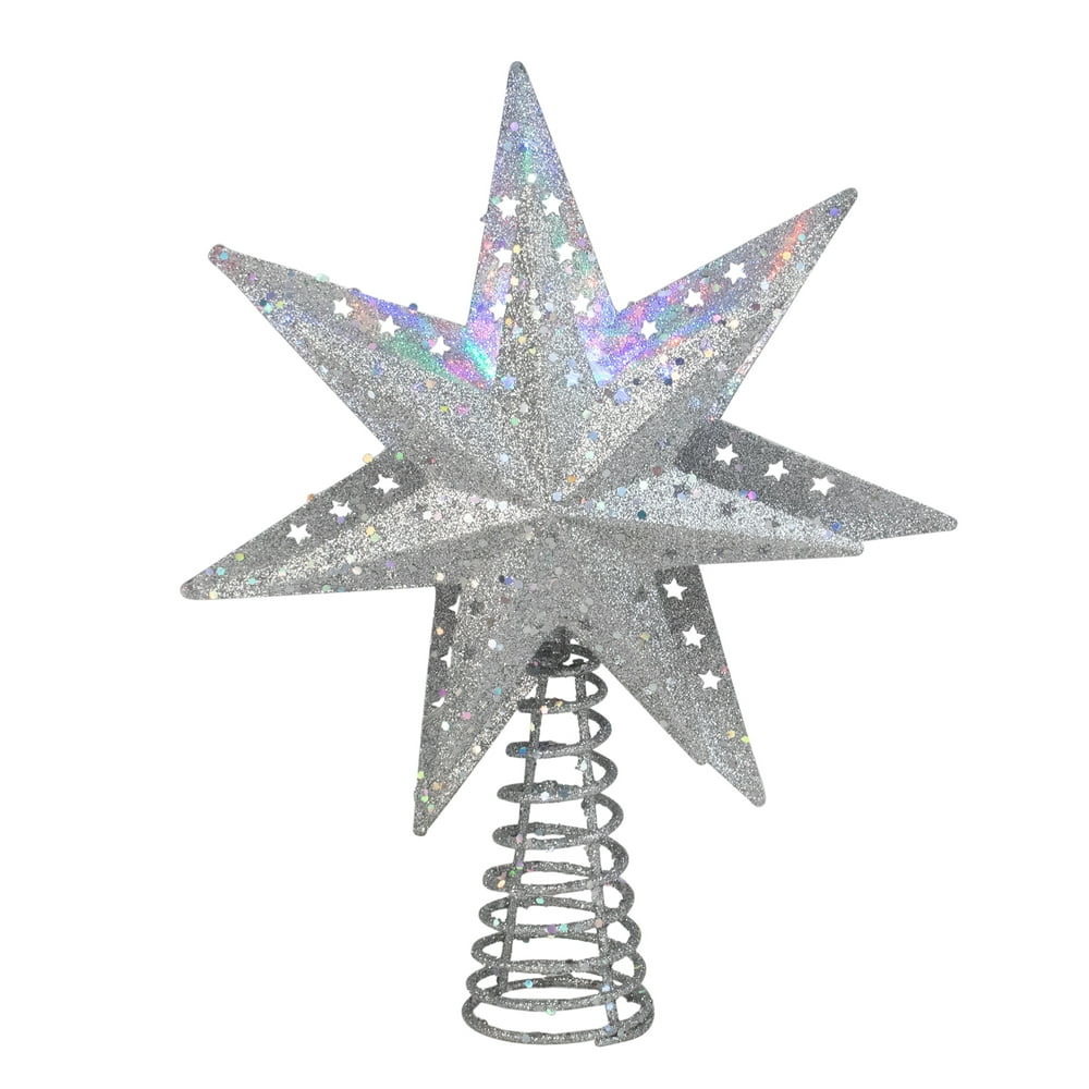 12" Lighted Silver 3D Star with Rotating Projector Christmas Tree