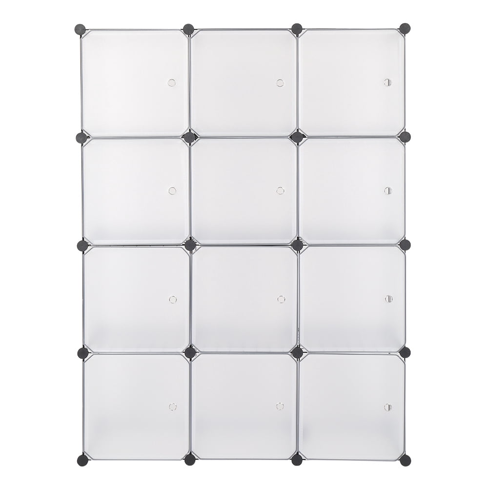 12-Cube Storage Shelf Cube Shelving, PP Organizer Cabinet with Rust-proof Metal Frame for organize Book, Toy, Clothes, White