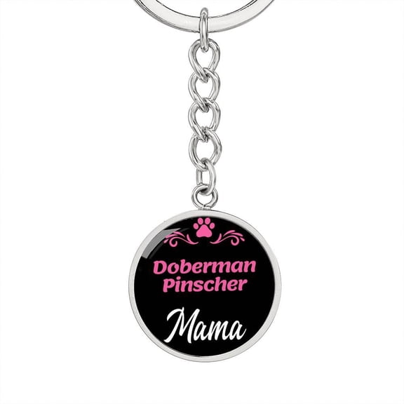 Dog Mom Keyring Doberman Pinscher Mama Circle Keychain Stainless Steel or 18k Gold