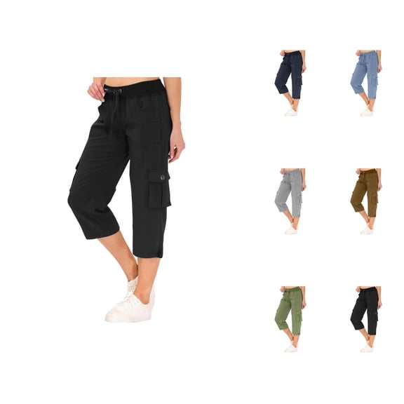 Capri Cargo Pants for Women Spring Summer Casual Elastic Waist Relaxed Fit Straight Leg Capri Hiking Pants with Pockets
