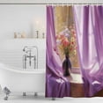 thumbnail image 3 of Purple Spring Flowers Shower Curtain, Waterproof Shower Curtains for Bathroom, Modern Abstract Chic Oil Painting Washable Fabric Bathtub Curtain Set Bath Decor with 12 Hooks 48"x72", 3 of 8