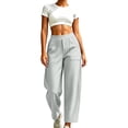 thumbnail image 6 of qelini Wide Leg Sweatpants Women Plus Size Pocket Elastic Waist Long Pants Solid Color Drawstring Pocket Lounge Pants Casual Joggers, 6 of 8