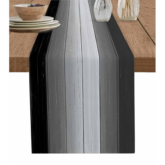 Table Runner Dresser Scarf 18 x 72 Inch Black And White Grey Gradient Wood Grain Vintage Farmhouse Table Runners Non-Slip Heat Kitchen Dining Table Decor for Indoor Outdoor Home Party Decoration