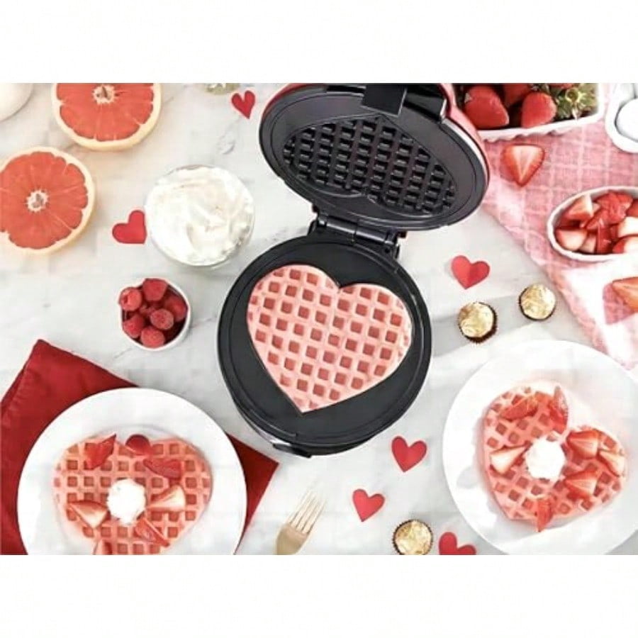Mini Waffle Maker 4 Inch Plate Waffle Iron for Hash Browns Keto Chaffles Snacks Sandwich Compact Design Non-Stick Surface Easy to Clean Heart Pink