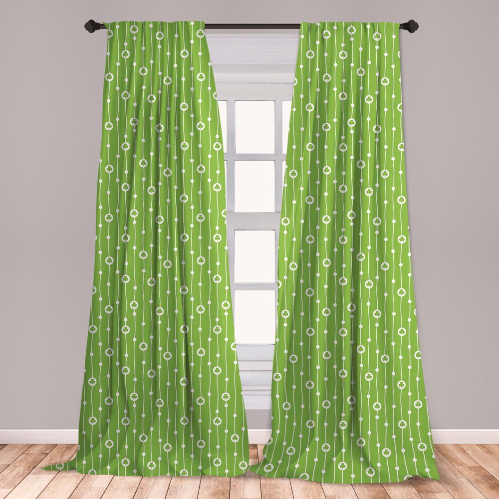 Irish Curtains 2 Panels Set, Trifolium on Vertical Wavy Stripes with