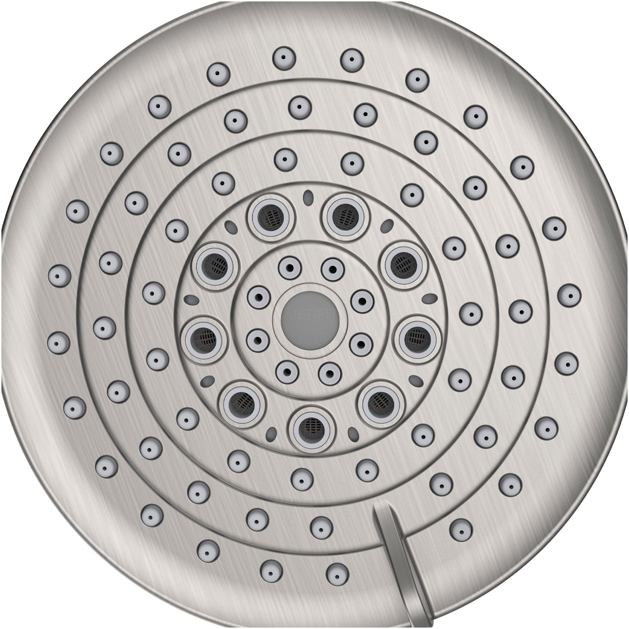JERFIT 5 Inch High Pressure Rain Shower Head, 6-Spray Adjustable Fixed Showerhead with Anti-Clog Nozzles, Brushed Nickel, Easy Install, Low Flow